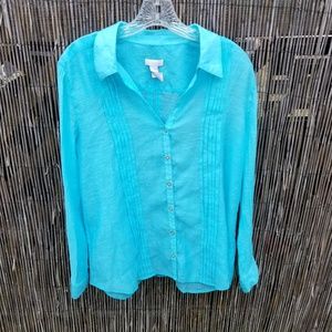 Chico's Lightweight Button Up Top Blue 2 (L)
